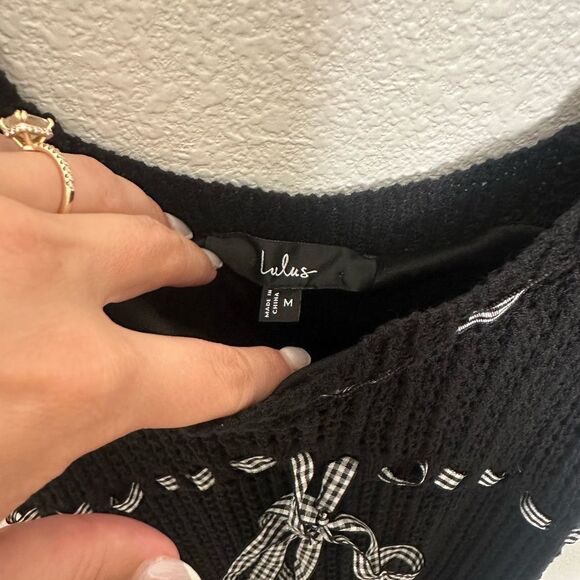 Lulus Agostina Black Knit Gingham Bow Midi Dress - Picture 2 of 9